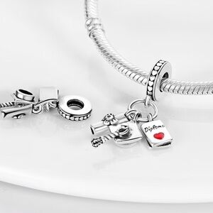 Silver Charm Bracelet with Heart and Diploma Charms